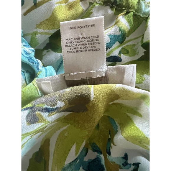 Ann Taylor Loft Shirt Womens XS Green Floral Elastic Scoop Neck Tie Sleeveless - Picture 7 of 9